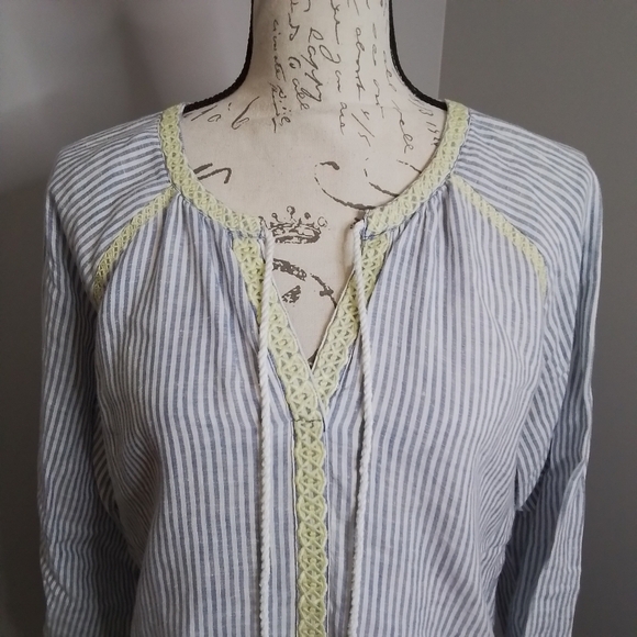 Spartina 449 Carlen Tunic Carolina Blue Stripe Yellow Embroidery & Tassel - M - Picture 7 of 16